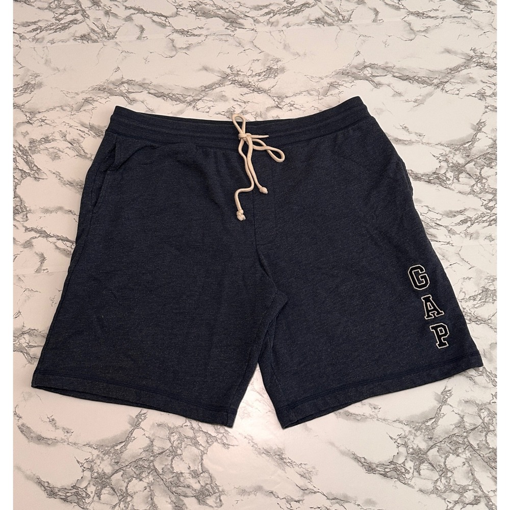 Gap Mens XL Navy Blue Heather Logo Fleece Shorts Drawstring Lounge Pockets